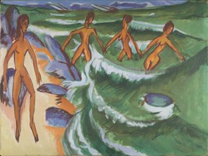 Fürdőzők a tengerparton (Fehmarn) alkotó: Ernst Ludwig Kirchner