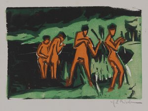 Fürdőzők náddal dobálózva alkotó: Ernst Ludwig Kirchner