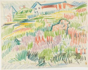 Virágos rét házakkal alkotó: Ernst Ludwig Kirchner