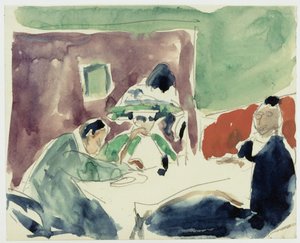 Hölgy (Dodo?) és két férfi egy kávéházi asztalnál alkotó: Ernst Ludwig Kirchner