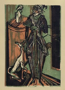Hölgy kutyával. A brémai Eucken asszony hímzőműhelyének ruháiból rendezett kiállítás katalógusából alkotó: Ernst Ludwig Kirchner