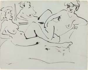 Dodo és egy idősebb nő a tükör előtt fekve alkotó: Ernst Ludwig Kirchner