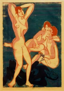 Három akt és egy férfi fekszik alkotó: Ernst Ludwig Kirchner