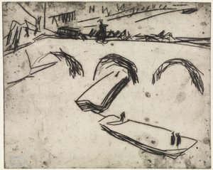 Három akrobatánő gyűrűn/Berlin, híd a Kronprinzenuferen alkotó: Ernst Ludwig Kirchner