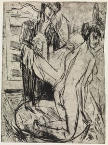 Három alak / Egy nő törölgeti a fürdőzőt alkotó: Ernst Ludwig Kirchner