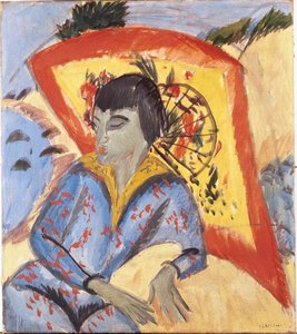 Erna japán esernyővel, 1913. alkotó: Ernst Ludwig Kirchner