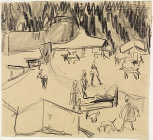 Hegyi falu (Staffelalp) pásztorokkal és kecskékkel alkotó: Ernst Ludwig Kirchner