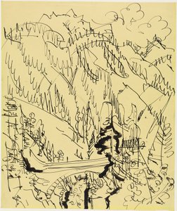 Hegyi táj híddal alkotó: Ernst Ludwig Kirchner