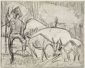 Kecskékkel lévő pásztor/Hegyoldal emberekkel és kecskékkel alkotó: Ernst Ludwig Kirchner
