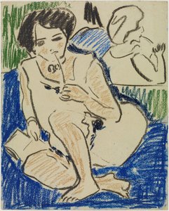 Guggoló nő könyvvel alkotó: Ernst Ludwig Kirchner