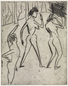 Az erdőbe sétáló fürdőzők / Hippodrom alkotó: Ernst Ludwig Kirchner