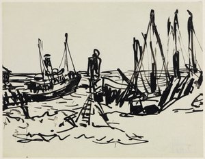 Part menti gőzhajók és lehorgonyzott hajók (Fehmarn) alkotó: Ernst Ludwig Kirchner