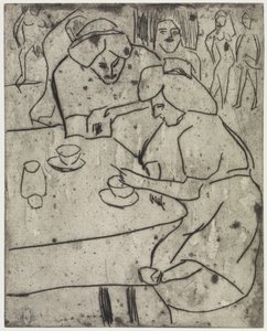 Lányok, akik egy másik lány hasát dörzsölik/Lányok a kávéasztalnál alkotó: Ernst Ludwig Kirchner