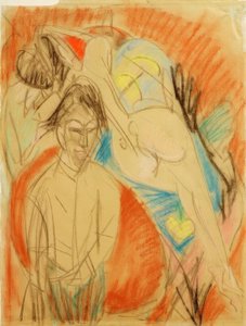 Festő és akt nő (Önarckép modellel) alkotó: Ernst Ludwig Kirchner