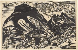 Hegyek hegyi kunyhóval alkotó: Ernst Ludwig Kirchner
