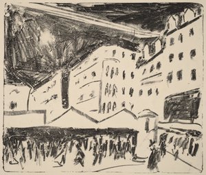A drezdai Altmarkt vásárral (Der Altmarkt in Dresden mit Jahrmarkt) alkotó: Ernst Ludwig Kirchner