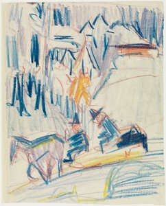 Lovasszán két férfival a magashegységben alkotó: Ernst Ludwig Kirchner
