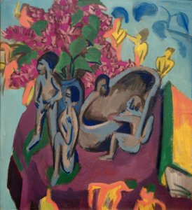 Csendélet szobrokkal és virágokkal alkotó: Ernst Ludwig Kirchner