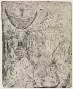 Csendélet napraforgókkal és gyümölcsöstállal / Járókelők tömege és villamos alkotó: Ernst Ludwig Kirchner
