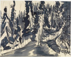 Fenyőerdő (hegyvidéki erdőtanulmány) alkotó: Ernst Ludwig Kirchner
