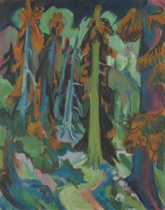Időjárás-fenyők (hegyi erdei ösvény, hegyi erdei fatörzsek) alkotó: Ernst Ludwig Kirchner