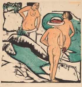 Fehér kövek között fürdőző nők alkotó: Ernst Ludwig Kirchner