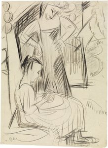 Két lány a ház előtt alkotó: Ernst Ludwig Kirchner