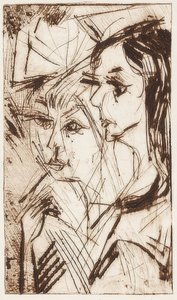 Két lány feje. 1919 alkotó: Ernst Ludwig Kirchner