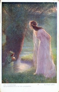 A békaherceg odaadja a hercegnőnek a tóban talált aranylabdát. (XX. század eleje)