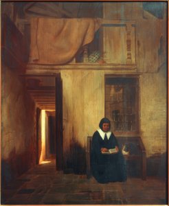 Belső olvasó nő és macska alkotó: Esaias Boursse
