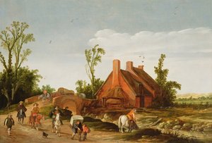 Erdős táj utazókkal a pályán, 1624 alkotó: Esaias van de Velde