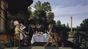 Vidám társaság egy kerti teraszon alkotó: Esaias van de Velde