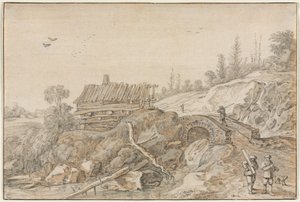Dombos táj kunyhóval a patak mellett alkotó: Esaias van de Velde