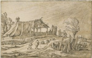 Országút juhnyájjal és lovasokkal esőviharban alkotó: Esaias van de Velde