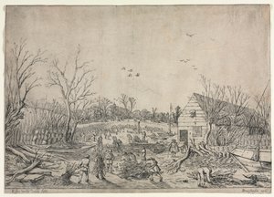 Az 1624. január 10-i nagy árvíz (vagy Vianen, 1624. A leszakadt gát helyreállítása a Lek folyón) alkotó: Esaias van de Velde