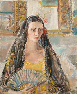 Hölgy legyezővel, exh. 1926 (olaj, vászon) alkotó: Ethel Walker