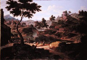 Klasszikus táj figurákkal és romokkal (olaj, vászon) alkotó: Etienne Allegrain