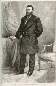 Ulysses Grant (1822-1885), amerikai tábornok, az uniós csapatok vezetője a szecessziós háború alatt és az Egyesült Államok (Egyesült Államok) 18. elnökének portréja két ciklusban 1869 és 1877 között. Metszet E.Ronjat rajza után, a illusztrálja a sto alkotó: Etienne Antoine Eugene Ronjat