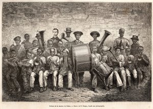 A gaboni misszió gyermekeinek bandája. Metszet E.Ronjat rajza után, az afrikai tengerparti körutazás illusztrálására, Fleuriot de Langle admirális 1868-ban, megjelent a „Le tour du monde” 1876-ban, szerkesztette Edouard Charton, Hachet alkotó: Etienne Antoine Eugene Ronjat