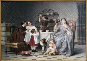 A lekvárok – mondja a Le gouter de famille is. Eugene Ronjat (1822-1912) festménye, olaj, vászon, 1860 körül. 19. századi francia művészet. Bécsi Szépművészeti Múzeum (Isere).