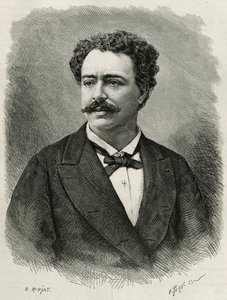 a szerző és utazó, Edmondo de Amicis (1846-1908) olasz író portréja, E.Ronjat metszet, Edmondo de Amicis Marokkó történetének illusztrálására, 1875-ben, a tour du monde-ban, Edouard irányításával Charton