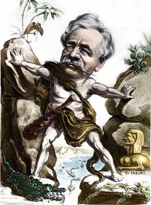Ferdinand de Lesseps (1805-1894), francia diplomata és a Szuezi-csatorna adminisztrátora. Carjat karikatúra.