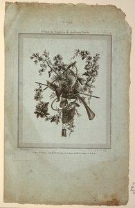 Trófea a vadászat eszközeivel, 1. tábla a "Suite de Trophées de chasse"-ből, VI. alkotó: Etienne Claude Voysard