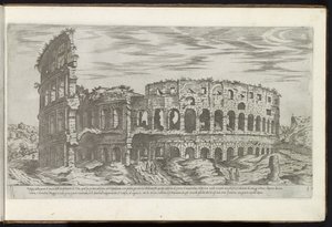 Colosseum Rómában Bouwwerken uit de oudheid (sorozat címe) Az ókor római kori maradványait Stefano Du Perac Parisino gyűjtötte össze és ábrázolta perspektívában (a sorozat címe a tárgyon)