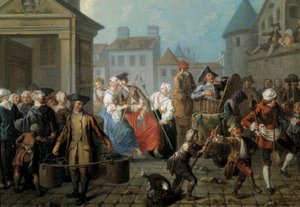 Karnevál Párizs utcáin Detail. Etienne Jeaurat (1699-1789) festménye 1757. Dim. 0,65 x 0,82 m Párizs, Carnavalet múzeum alkotó: Étienne Jeaurat