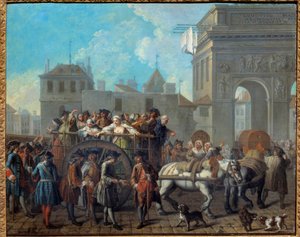 Az örömlányok magatartása a Salpetriere-ben, átjáró Szent Bernát kapuja mellett A jelenlegi Salpetriere Kórház eredetileg börtön és női hospice volt. Etienne Jeaurat (1699-1789) festménye 1757 Dim. 0,65 x 0,82 m Párizs, Musee autó alkotó: Étienne Jeaurat