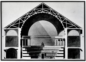 Bibliotheque Royale de France, az épület keresztmetszeti rajza. Etienne Louis Boullee (Etienne-Louis Boullee) francia építész építészete (1728-1799).