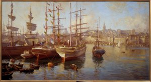Narancssárga balacellák. (Kilátás a marseille-i kikötőre). Etienne Martin festménye (1858-1945) alkotó: Etienne Philippe Martin