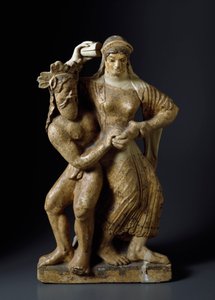 Etruszk ókor: „” Szatíra és táncos menád ”” Terrakotta szobor a Mater matuta a Satricum templomból. Kr.e. 480. Homályos. 59 cm Róma, Villa Giulia Nemzeti Múzeum alkotó: Etruscan