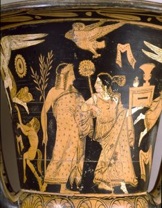 Ókori etruszk: harangkráter Trója pusztulását ábrázolja: részlet Dionüszoszt és Ariane-t. Falerii Veterestől (Civita Castellana). Kr.e. 350-300. Róma, a Villa Giulia Nemzeti Múzeuma alkotó: Etruscan